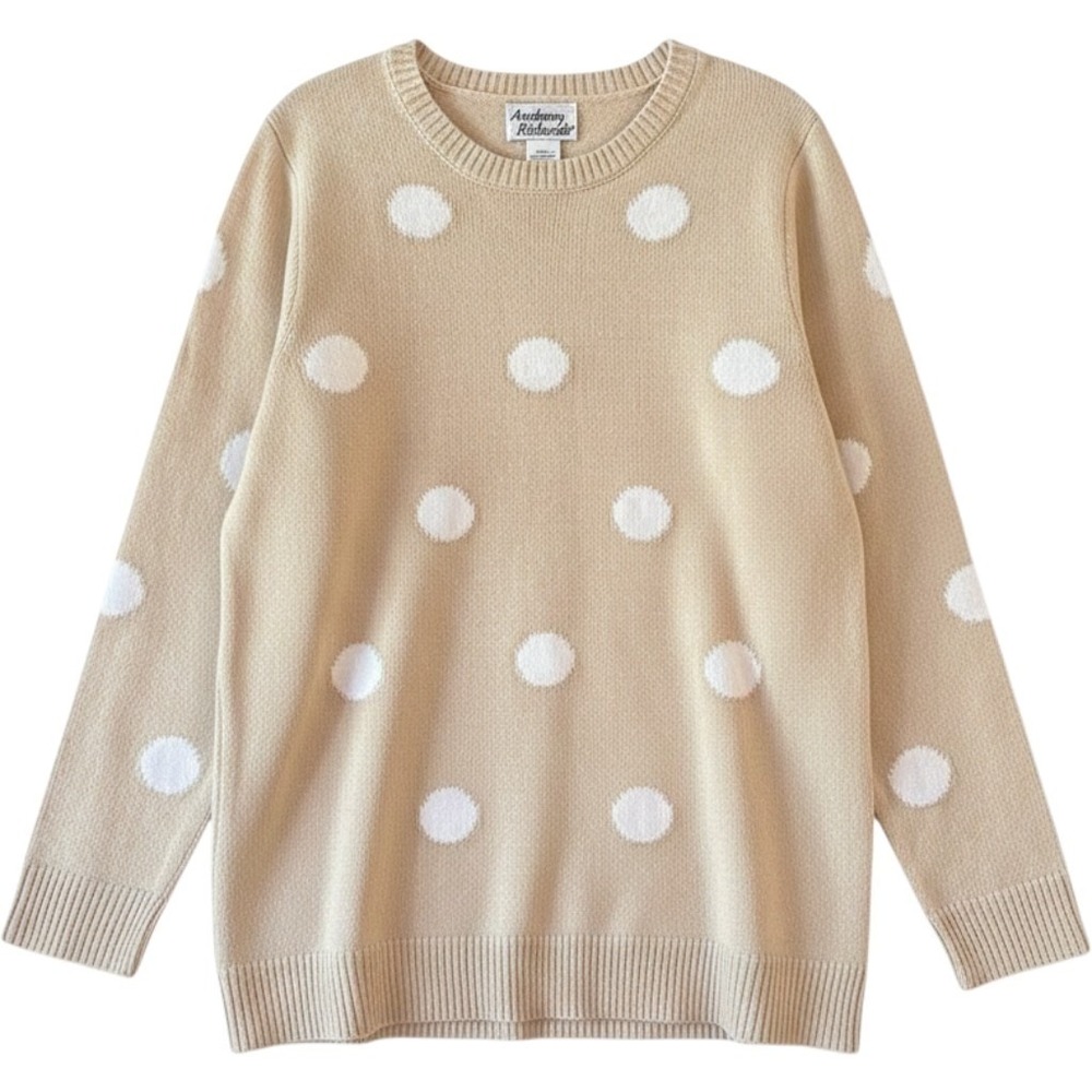 Anthony Richards Womens Polka Dot Sweater Neutral Soft Crew Neck Petite Large - Picture 7 of 12